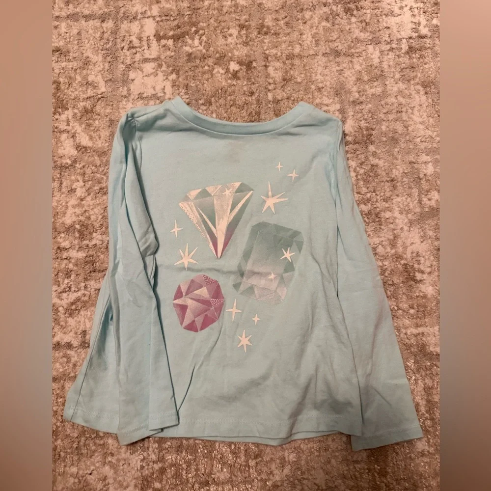 OshKosh B'gosh Light Blue Long Sleeve Gem Graphic Top size 6/7